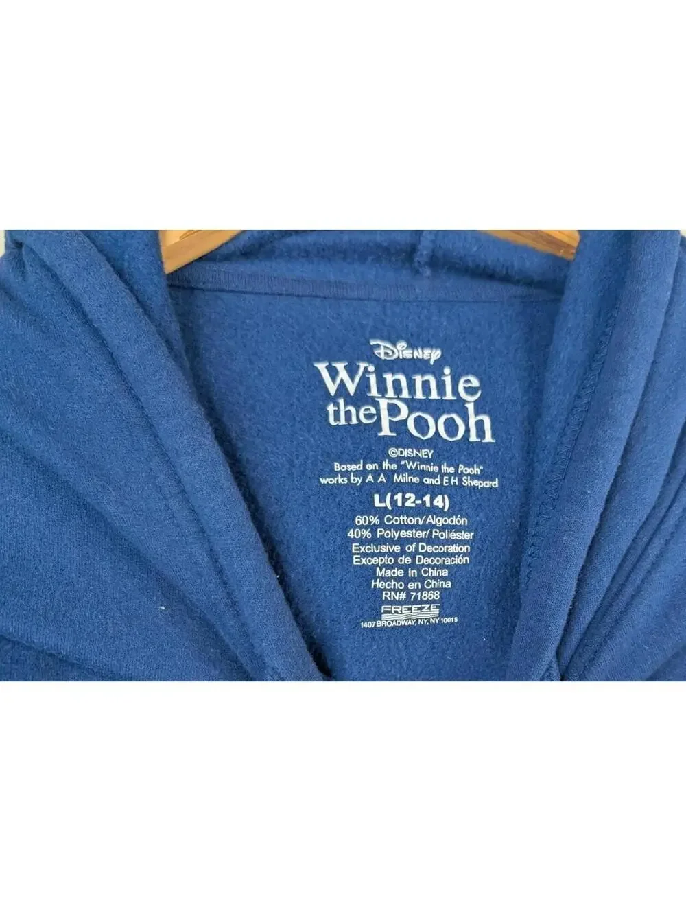 Disney Winnie‎ the Pooh Navy Blue Hoodie Sweatshirt Large